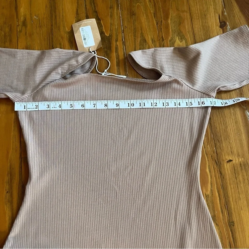 Reformation NEW Tan Sarita Dress Knit Ribbed Square Neck L Mini‎ Dress Bodycon